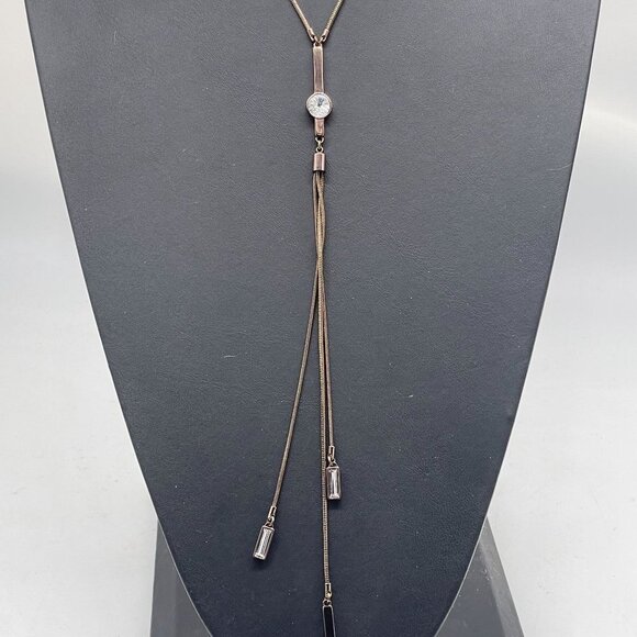 NWT WHBM Crystal from Swarovski Lariat Y Drop Tassel Necklace Rose Tone Classic - Picture 5 of 10